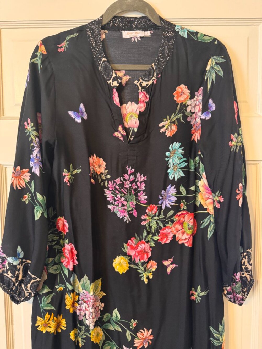 Johnny Was California Black Floral Silk Blend Maxi Dress Small Boho